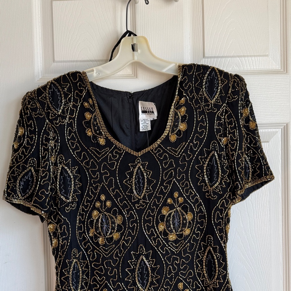 Leslie Fay Black and Gold Mini Dress